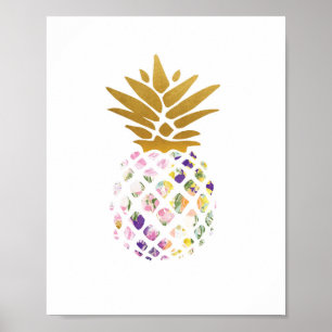 Pineapple - gold - floral poster