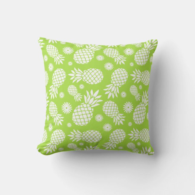 Pineapple graphic flowers tropical green pillow (Front)