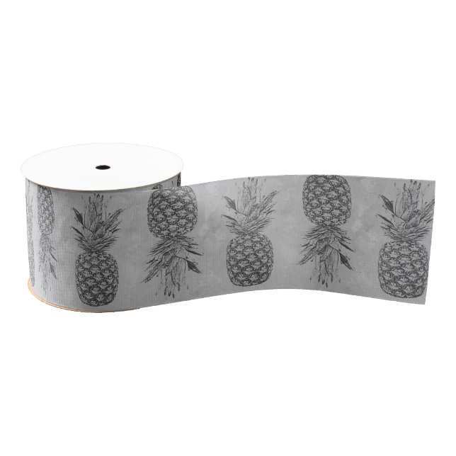Pineapple Grey Ribbon Grosgrain Ribbon (Spool)