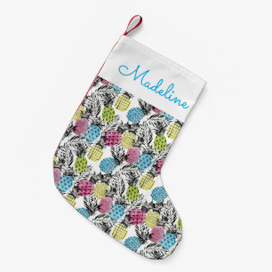 Pineapple Grunge Palms Add Your Name Small Christmas Stocking
