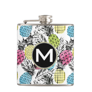 Pineapple Grunge Palms   Monogram Hip Flask