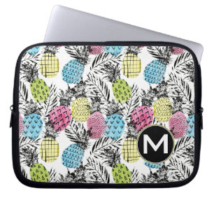 Pineapple Grunge Palms   Monogram Laptop Sleeve