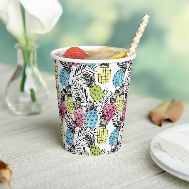 Pineapple Grunge Palms Paper Cups (Insitu)