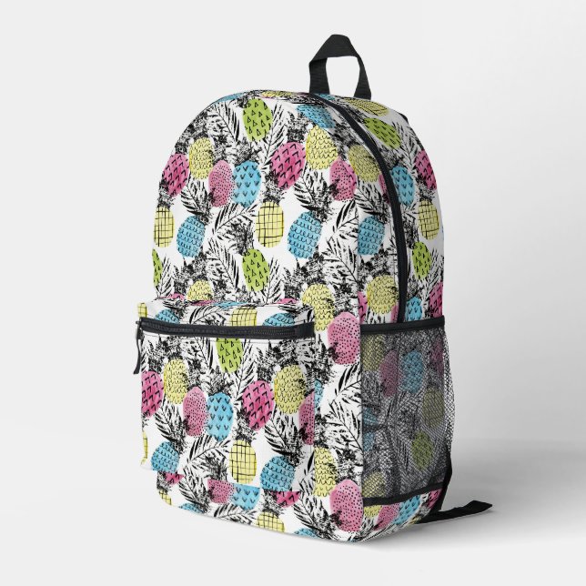 Pineapple Grunge Palms Printed Backpack (Back Corner Right)