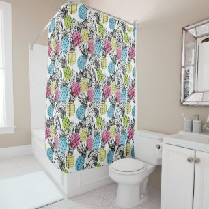 Pineapple Grunge Palms Shower Curtain
