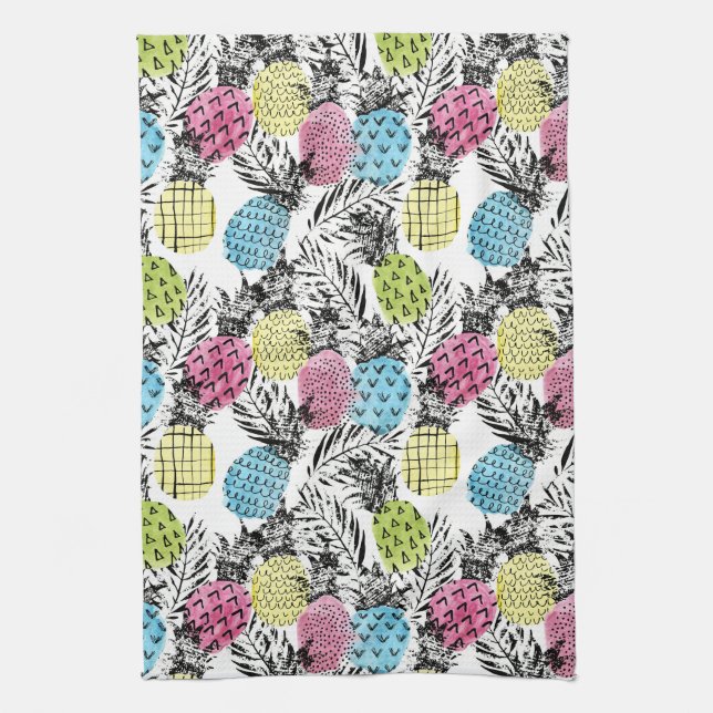 Pineapple Grunge Palms Tea Towel (Vertical)
