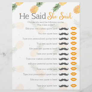 Pineapple he said she said bridal shower game