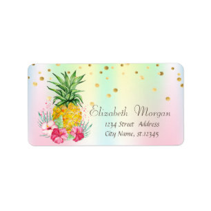 Pineapple Hibiscus Confetti Holographic Label