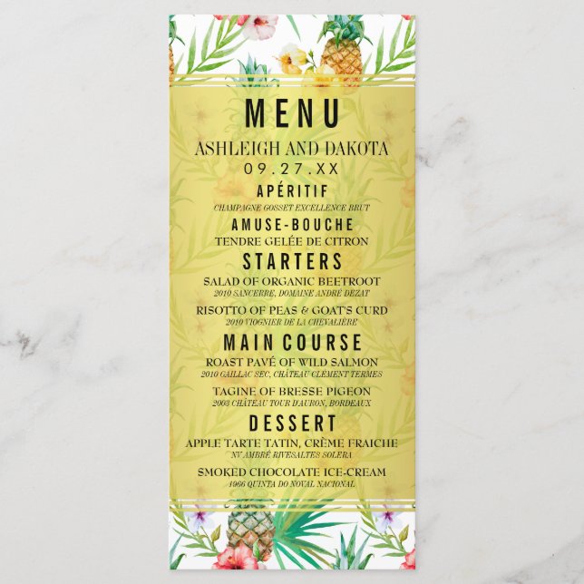 Pineapple & Hibiscus Destination Wedding Menu (Front)