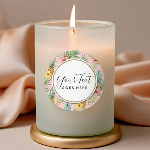 Pineapple & Hibiscus Flowers Watercolor Tropical Classic Round Sticker