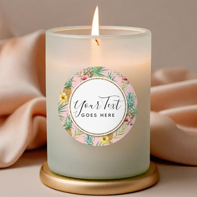 Pineapple & Hibiscus Flowers Watercolor Tropical Classic Round Sticker (Creator Uploaded)