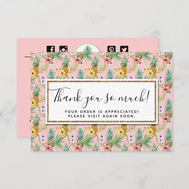 Pineapple & Hibiscus Watercolor Thank You Card (Front/Back)