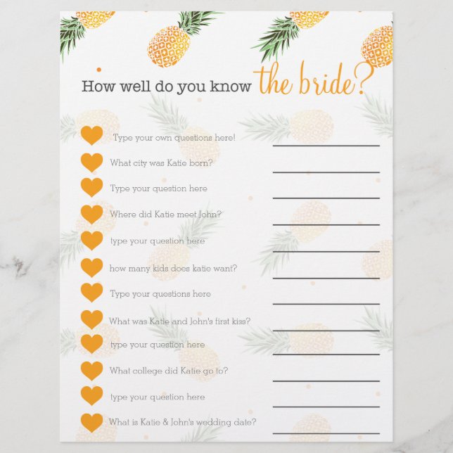Pineapple How well do you know the bride game (Front)