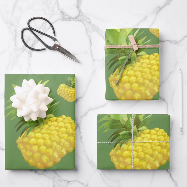 Pineapple Illustration Wrapping Paper Sheet (Front)