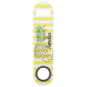 Pineapple Illustration Yellow Stripes Summer