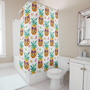 Pineapple In Sunglasses Watercolors Illustration Shower Curtain