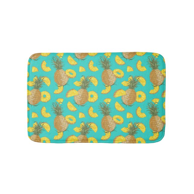 Pineapple In Turquoise Colour Bath Mat (Front)
