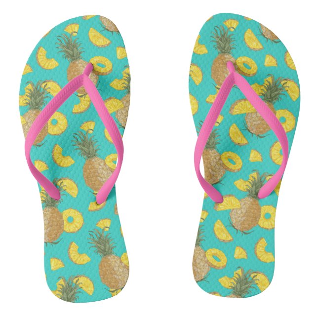 Pineapple In Turquoise Colour Jandals (Footbed)