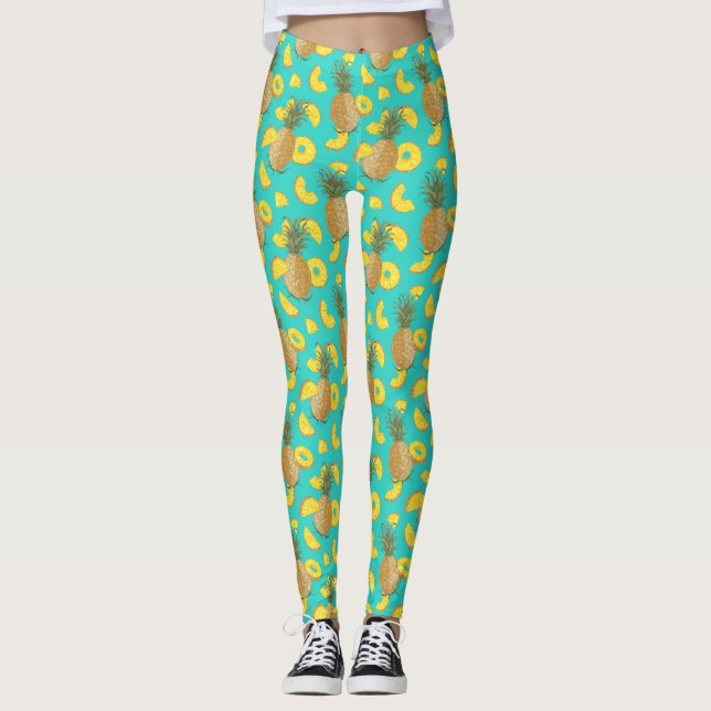 Pineapple In Turquoise Colour Leggings (Front)