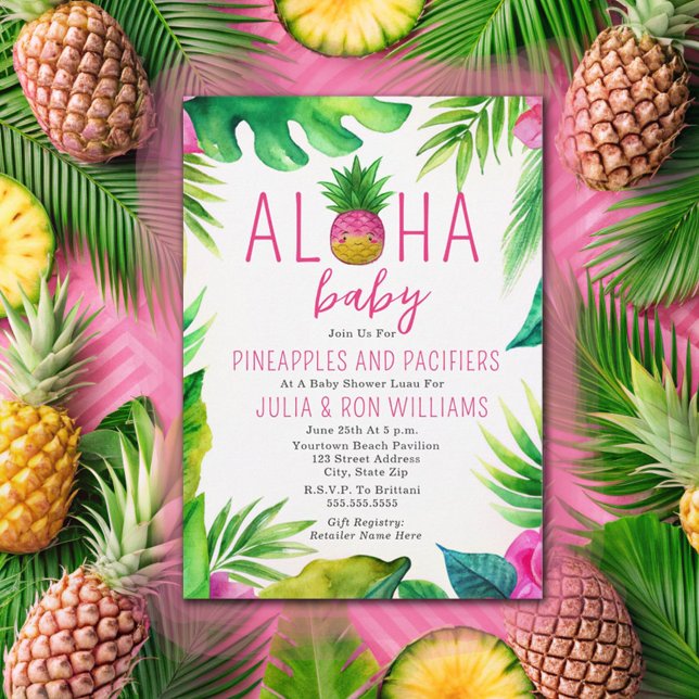Pineapple Jungle Pacifiers Pink Girl Baby Shower Invitation (Creator Uploaded)