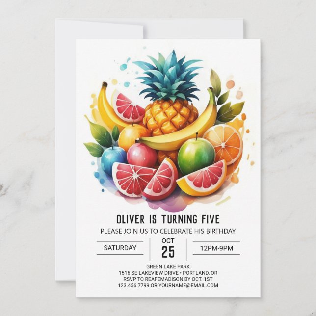 Pineapple Kids Digital Fruits Birthday Invitation (Front)