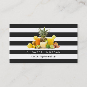 Pineapple Kiwi Fruits Juice - Black White Stripes Business Card