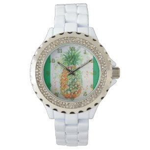 Pineapple Lime Tropical Fruit Watercolor Art Green Watch