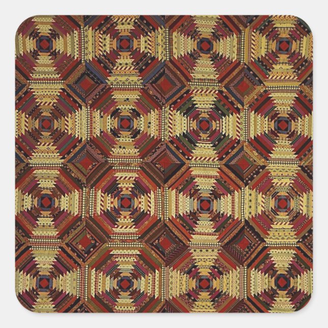 Pineapple Log Cabin Patchwork Design Square Sticker (Front)