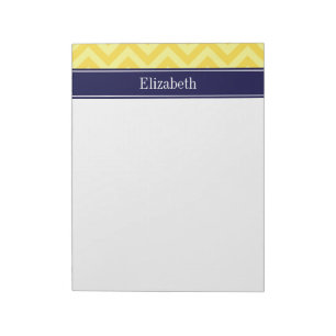 Pineapple Lt Yellow LG Chevron Navy Name Monogram Notepad