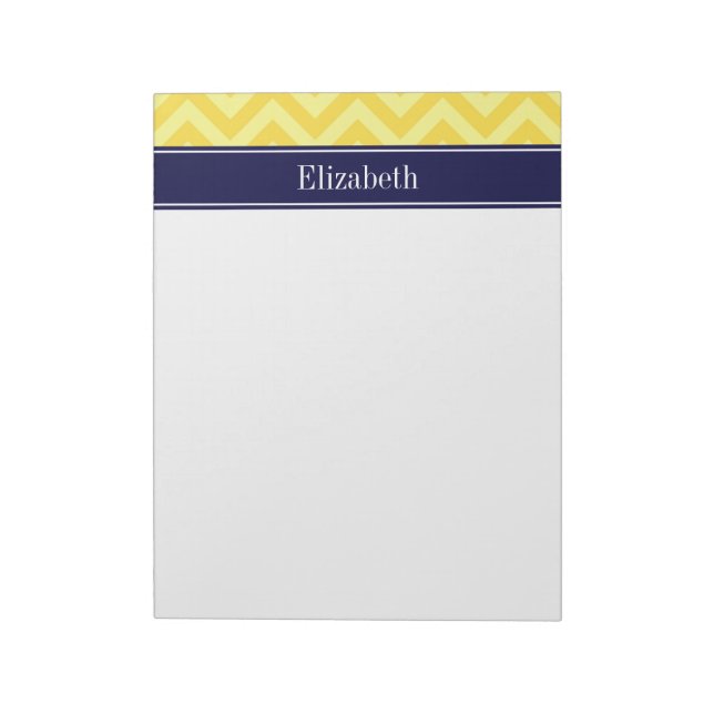 Pineapple Lt Yellow LG Chevron Navy Name Monogram Notepad (Rotated)