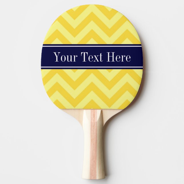 Pineapple Lt Yellow LG Chevron Navy Name Monogram Ping Pong Paddle (Front)