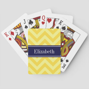 Pineapple Lt Yellow LG Chevron Navy Name Monogram Playing Cards