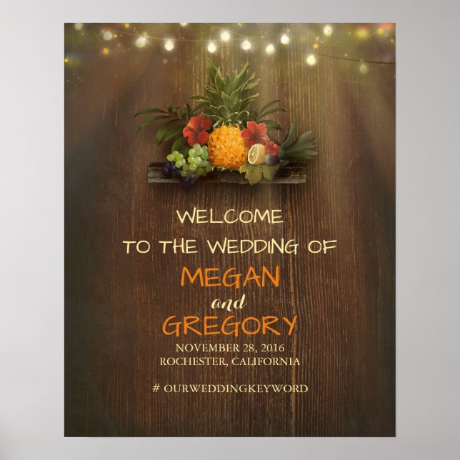 Pineapple Luau Beach Lights Wedding Welcome Sign (Front)