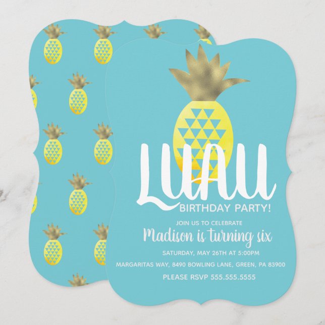 Pineapple Luau Birthday Party Any Age Invitation (Front/Back)