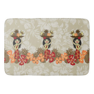 Pineapple Luau Hawaiian Hula Girl Bath Mat