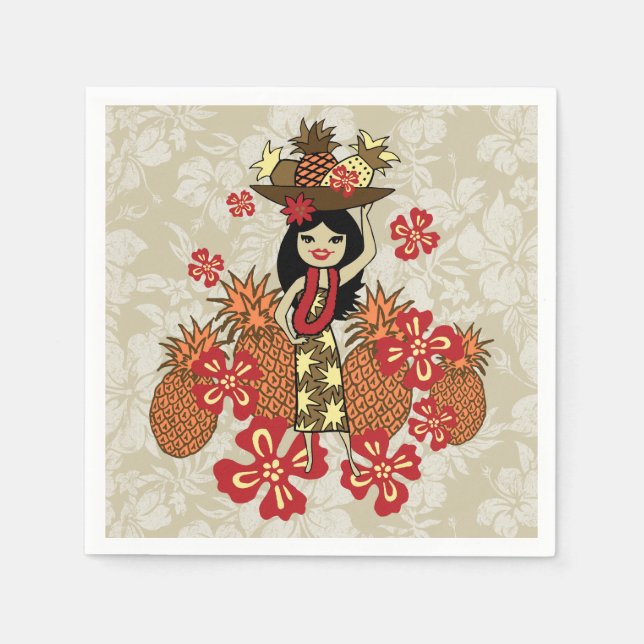 Pineapple Luau Hawaiian Hula Girl Napkin (Front)