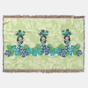 Pineapple Luau Hawaiian Hula Girl Throw Blankets