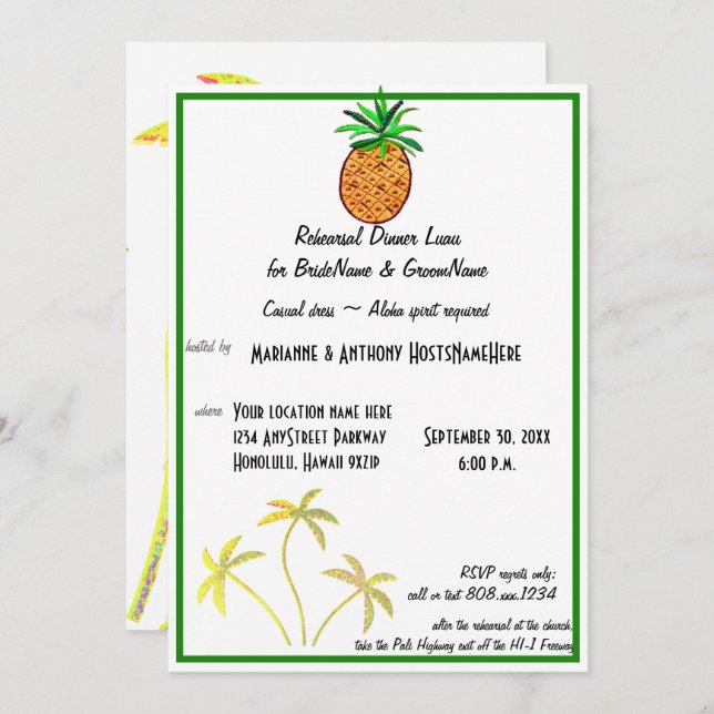 Pineapple Luau Rehearsel Dinner Invitation (Front/Back)