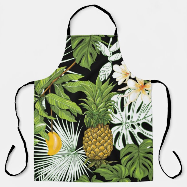 Pineapple Mango: Black Vintage Illustration. Apron (Front)
