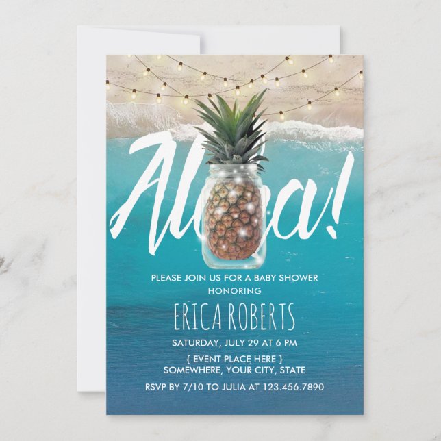 Pineapple Mason Jar Aloha Beach Baby Shower Invitation (Front)