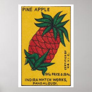 Pineapple Matchbox Art Print, Indian Vintage Folk Poster