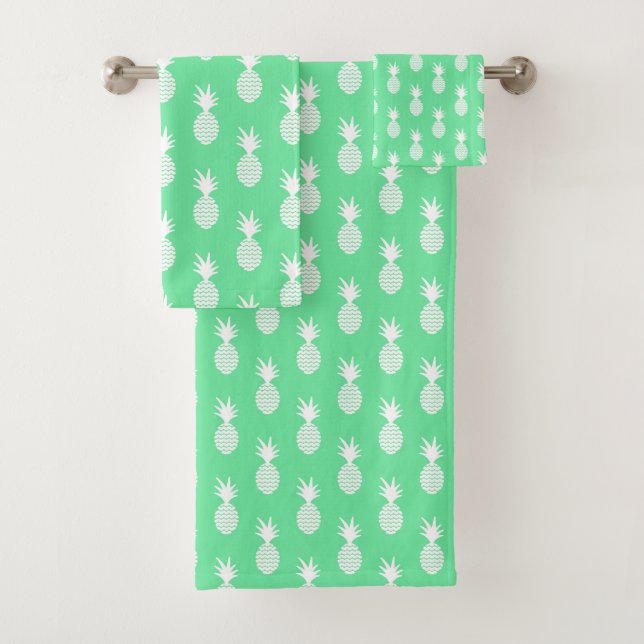 Pineapple Mint Pattern Bath Towel Set (Insitu)