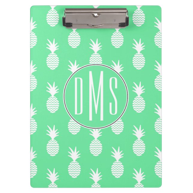 Pineapple Mint Pattern | Monogram Clipboard (Front)