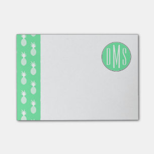 Pineapple Mint Pattern   Monogram Post-it Notes