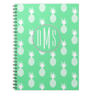 Pineapple Mint Pattern   Monogram Spiral Notebook