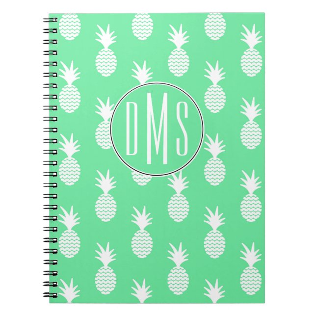 Pineapple Mint Pattern | Monogram Spiral Notebook (Front)