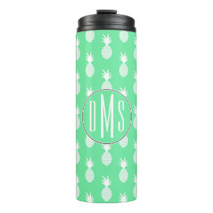 Pineapple Mint Pattern   Monogram Thermal Tumbler