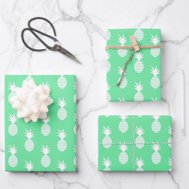 Pineapple Mint Pattern Wrapping Paper Sheet (Front)