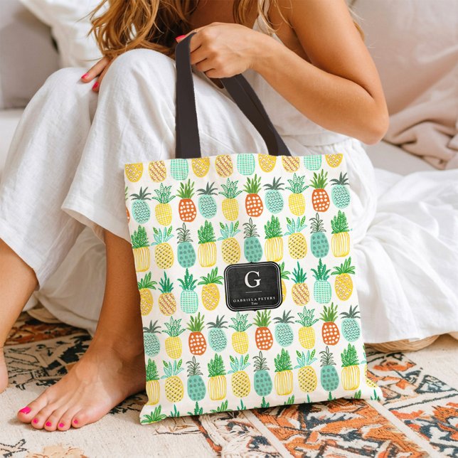 Pineapple Monogram Summer Fruit Pattern Tote bag (Pineapple Monogram Summer Fruit Pattern Tote bag)