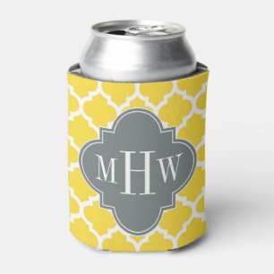 Pineapple Moroccan #5 Charcoal 3 Initial Monogram Can Cooler